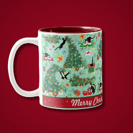 Funny Cat und The Christmas Tree Personalisiert Zweifarbige Tasse