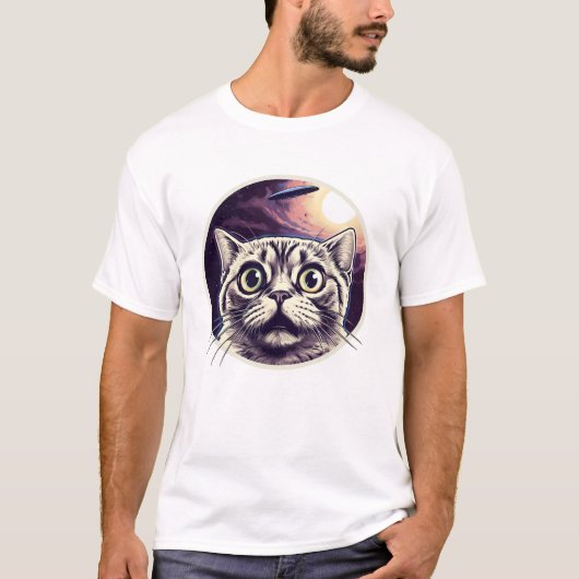 Funny Cat und UFO T-Shirt (Vorderseite)