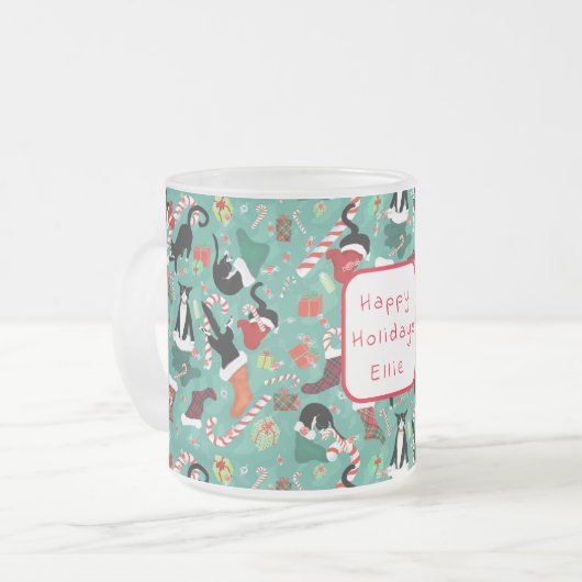 Funny Cat und Weihnachten Strumpf Mattglastasse (Vorderseite Links)