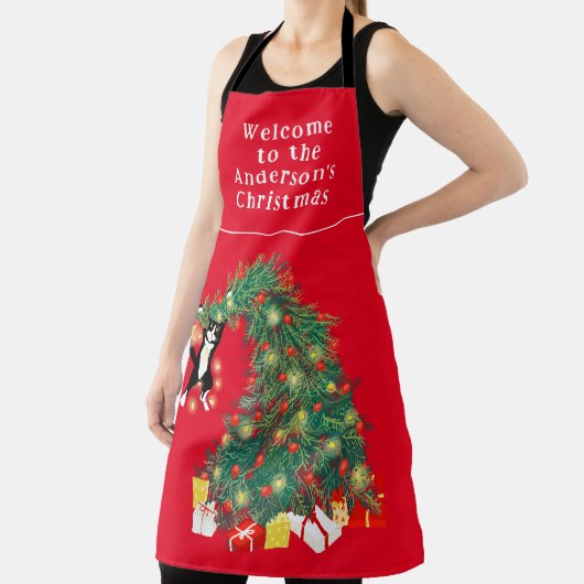 Funny Cat und Weihnachtsbaum Personalisiert Red Schürze (InSitu)