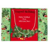 Funny Cat und Weihnachtsbaum Trouble Custom Green Große Geschenktüte (Rückseite)