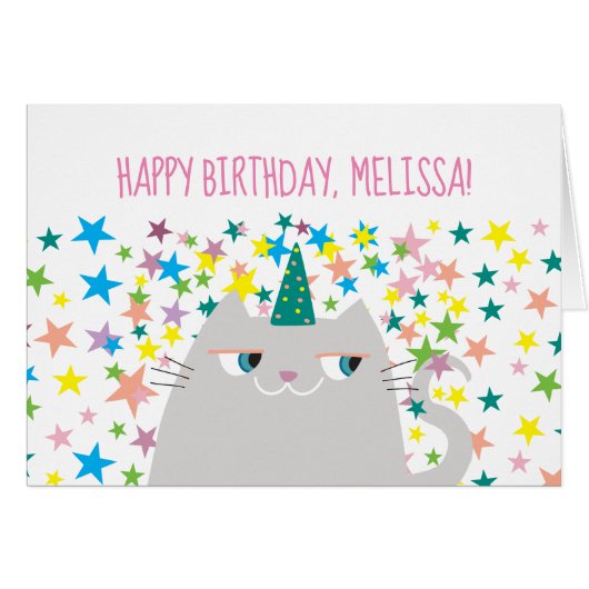 Funny Cat Unicorn glücklich Geburtstag (Vorderseite (Horizontal))