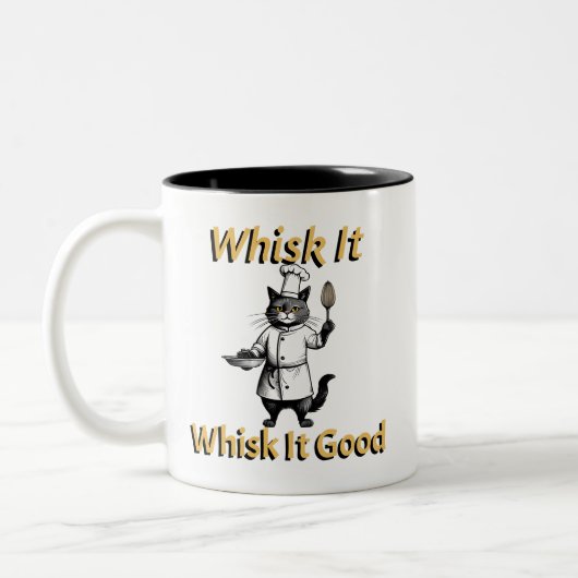 Funny Cat verkleidet als Koch Zweifarbige Tasse (Links)