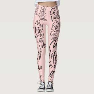 Funny Cat Video Black Letters Paris Blush Pink Leggings