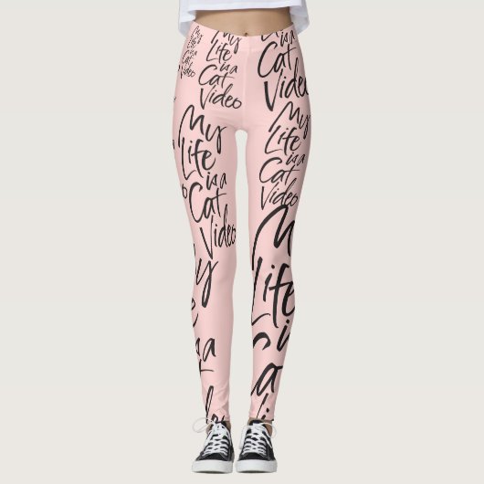 Funny Cat Video Black Letters Paris Blush Pink Leggings (Vorderseite)
