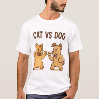 Funny Cat vs Hund Cartoon Kämpfen T - Shirt-Niedli T-Shirt