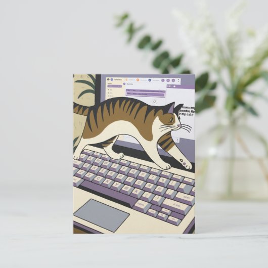 Funny Cat Walking on Computer Postkarte (Stehend Vorderseite)
