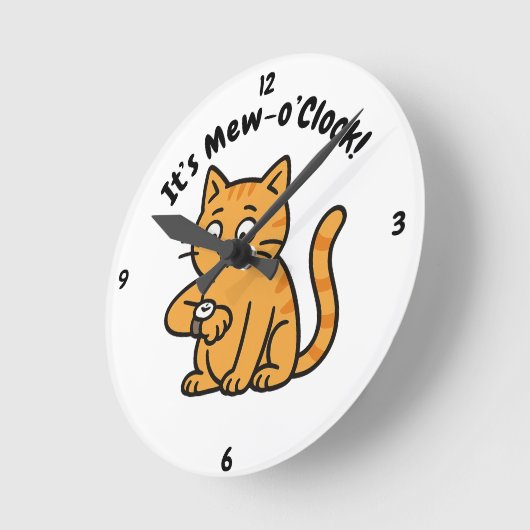 Funny Cat Wall Clock – "It’s Mew-o’Clock!" Design Runde Wanduhr (Winkel)
