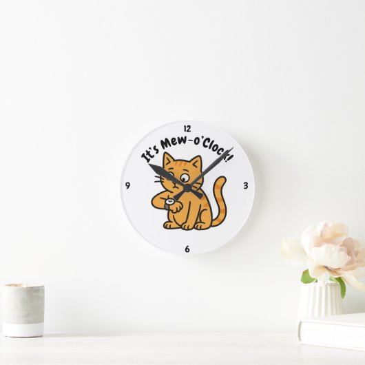Funny Cat Wall Clock – "It’s Mew-o’Clock!" Design Runde Wanduhr (Zuhause)