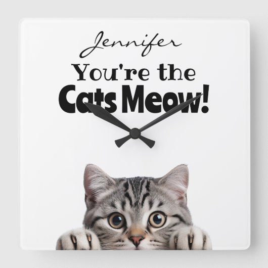 Funny Cat Wall Clock Quadratische Wanduhr (Vorderseite)