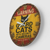 Funny Cat Warning Sign Große Wanduhr (Winkel)