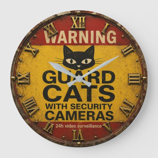 Funny Cat Warning Sign Große Wanduhr (Vorderseite)