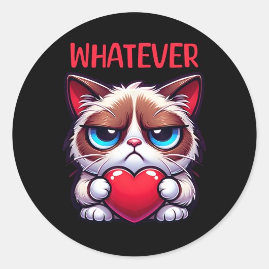 Funny Cat Was auch immer Grumpy Valentine Runder Aufkleber (Vorderseite)