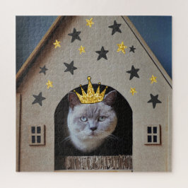 Funny Cat Wear Golden Glitzer Bling Crown Puzzle