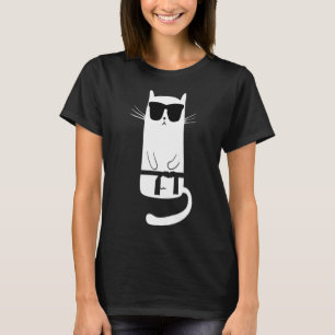 Funny Cat Wear Sungles Karate Judo Black Belt F T-Shirt