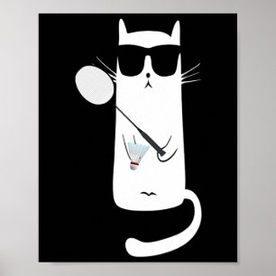 Funny Cat Wear Sungles Playing Dminton Poster