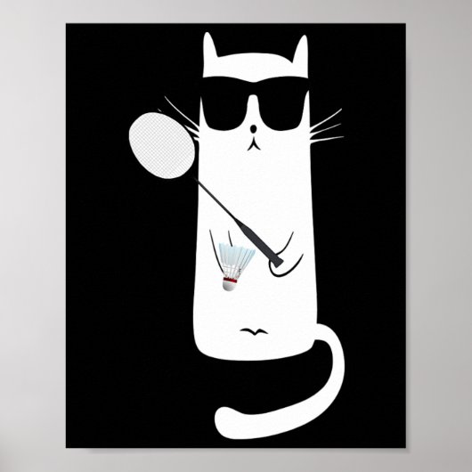 Funny Cat Wear Sungles Playing Dminton Poster (Vorne)