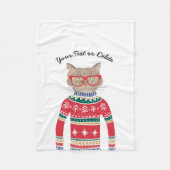 Funny Cat Wearing Brille, Ugly Christmas Sweater Fleecedecke (Vorderseite)