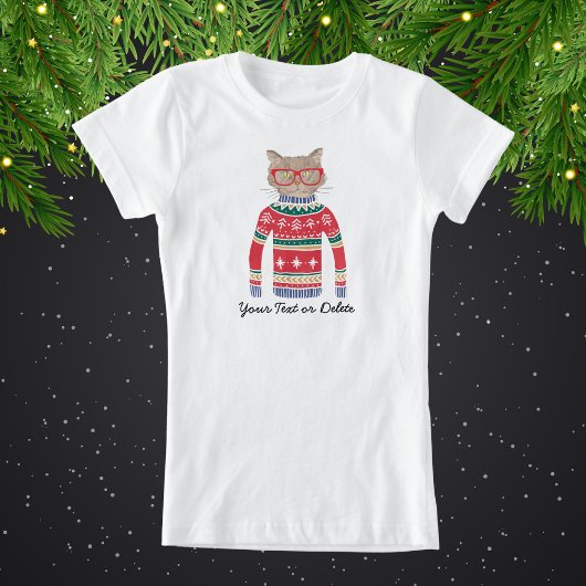 Funny Cat Wearing Brille, Ugly Christmas Sweater T-Shirt