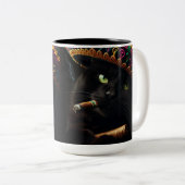 Funny Cat Wearing Sombrero Zweifarbige Tasse (VorderseiteRechts)