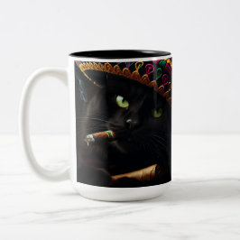 Funny Cat Wearing Sombrero Zweifarbige Tasse