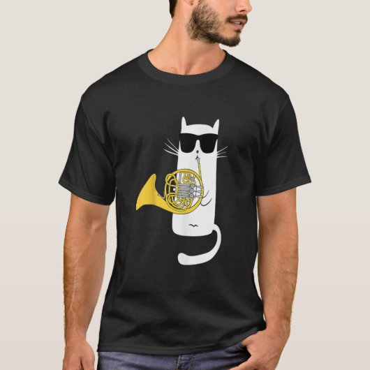 Funny Cat Wearing Sonnenbrille Playing Französisch T-Shirt (Vorderseite)