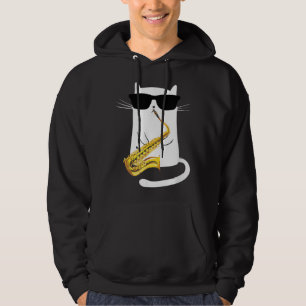 Funny Cat Wearing Sonnenbrille Saxophon spielen Hoodie