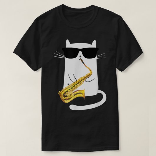 Funny Cat Wearing Sonnenbrille Saxophon spielen T-Shirt (Design vorne)