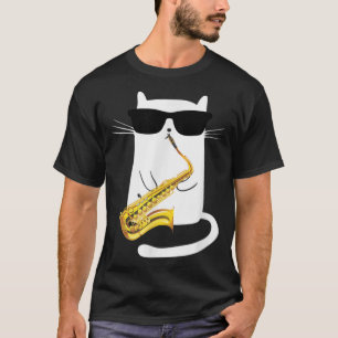 Funny Cat Wearing Sonnenbrille Saxophon spielen T-Shirt