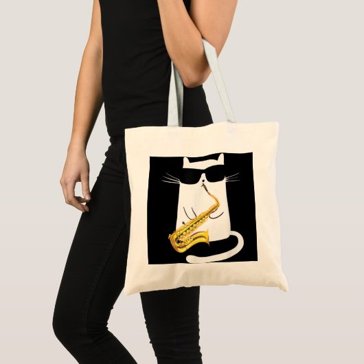 Funny Cat Wearing Sonnenbrille Saxophon spielen Tragetasche (Vorderseite (Produkt))
