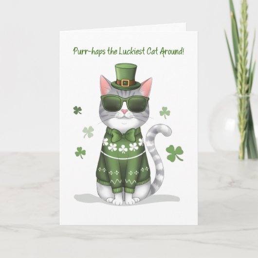 Funny Cat Wearing Sonnenbrille St Patricks Day Karte (Vorderseite)