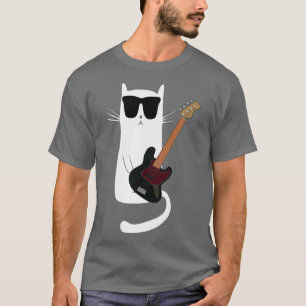 Funny Cat Wearing Sonnenbrillen Bass Gitarre spiel T-Shirt