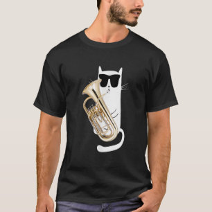 Funny Cat Wearing Sonnenbrillen Playing Euphonium T-Shirt