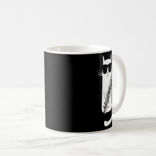 Funny Cat Wearing Sonnenbrillen Playing Flute Kaffeetasse (VorderseiteRechts)