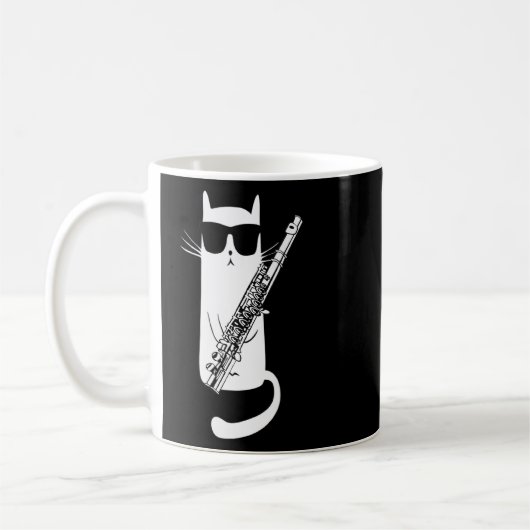 Funny Cat Wearing Sonnenbrillen Playing Flute Kaffeetasse (Links)