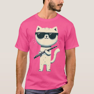 Funny Cat Wearing Sonnenbrillen Playing Flute T-Shirt