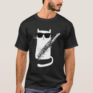 Funny Cat Wearing Sonnenbrillen Playing Flute T-Shirt
