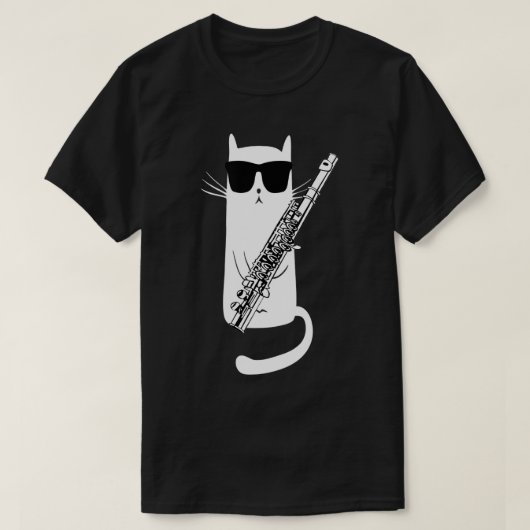 Funny Cat Wearing Sonnenbrillen Playing Flute T-Shirt (Design vorne)