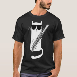 Funny Cat Wearing Sonnenbrillen Playing Flute T-Shirt