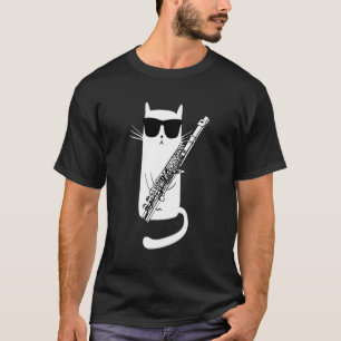 Funny Cat Wearing Sonnenbrillen Playing Flute T-Shirt