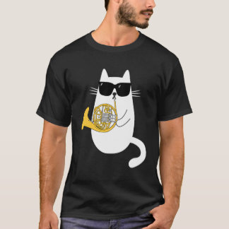 Funny Cat Wearing Sonnenbrillen Playing Französisc T-Shirt