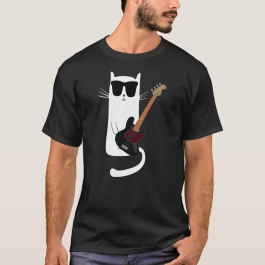 Funny Cat Wearing Sunglasses Playing Bass Guitar T-Shirt (Vorderseite)