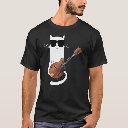 Funny Cat Wearing Sunglasses Playing Mandolin T-Shirt (Vorderseite)
