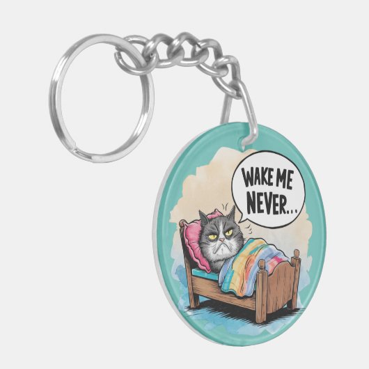 Funny Cat "Weck Me Never" Schlüsselanhänger (Vorderseite links)
