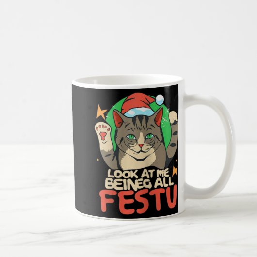 Funny Cat Weihnachten schauen, wie ich ganz fest b Kaffeetasse (Rechts)
