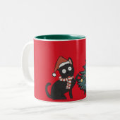 Funny Cat Weihnachts-Tasse Zweifarbige Tasse (Vorderseite Links)