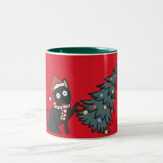 Funny Cat Weihnachts-Tasse Zweifarbige Tasse (Mittel)