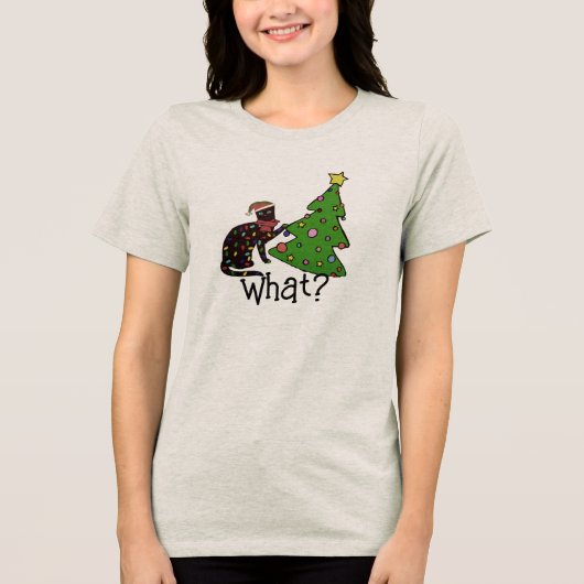 Funny Cat Weihnachtsbaum Feiertage Frauen Tri-Blend Shirt (Vorderseite)