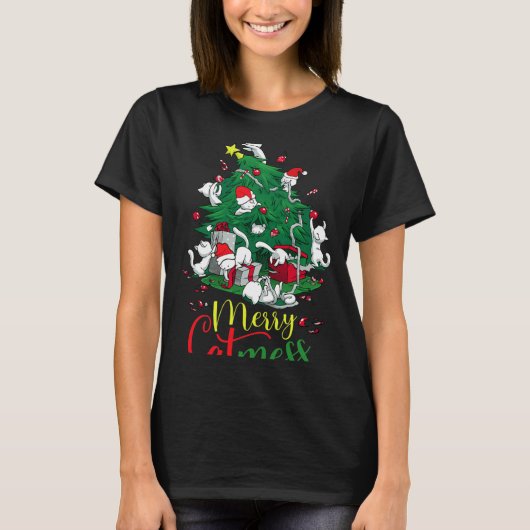 Funny Cat Weihnachtsbaum Frohe Katzen Lover T-Shirt (Vorderseite)