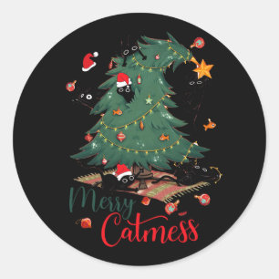 Funny Cat Weihnachtsbaum Merry Catmess Cat Lover K Runder Aufkleber